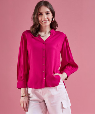 Dressberry Women Solid Casual Pink Shirt