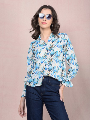 CRIMSOUNE CLUB Women Printed Casual Blue Shirt