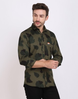 HANUMNTRA Men Floral Print Casual Green Shirt