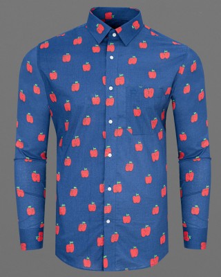 french crown Men Printed Casual Blue Shirt