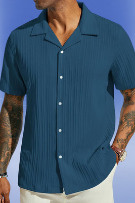 A DEEMOON TREND Men Solid Casual Blue Shirt