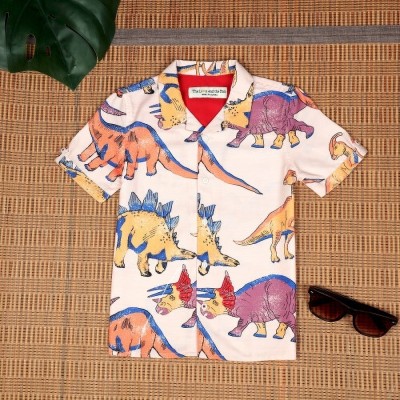 The Lion and The Fish Boys Printed Casual Beige Shirt