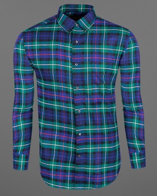 french crown Men Checkered Formal Blue, Green Shirt