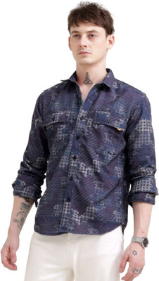 Estilocus Men Printed Casual Blue Shirt