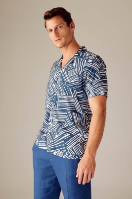 defacto Men Printed Casual Dark Blue Shirt