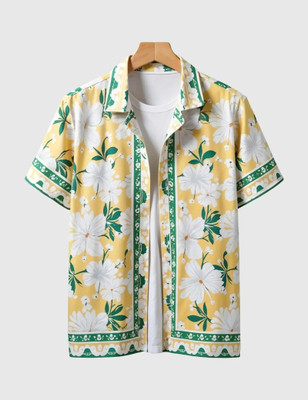 Clothbar Men Printed Casual Yellow, Green Shirt