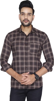 Studio-9 Men Checkered Casual Brown Shirt