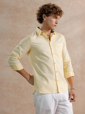 WROGN Men Solid Casual Yellow Shirt