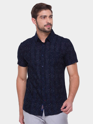 BEING HUMAN Men Striped Casual Blue Shirt