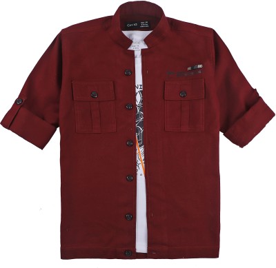 CAVIO Boys Solid Casual Maroon Shirt(Pack of 2)