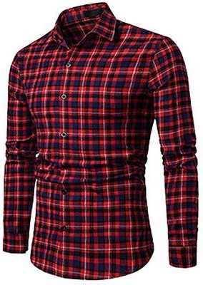 p23 Men Checkered Casual Red Shirt