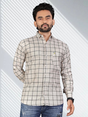Stellalifestyle Men Checkered Formal Silver Shirt