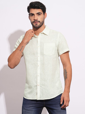 BEING HUMAN Men Geometric Print Casual Light Green Shirt