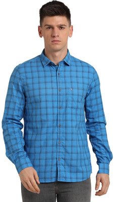 TURTLE Men Checkered Casual Light Blue, Black Shirt