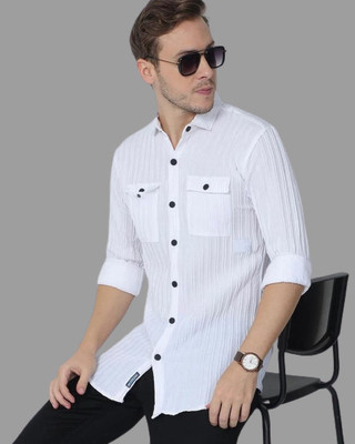 Thinknest Fashion Men Solid Casual White Shirt
