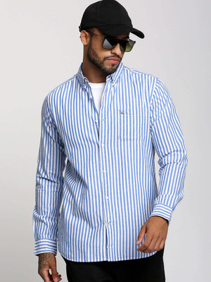 THE BEAR HOUSE Men Striped Casual Blue Shirt