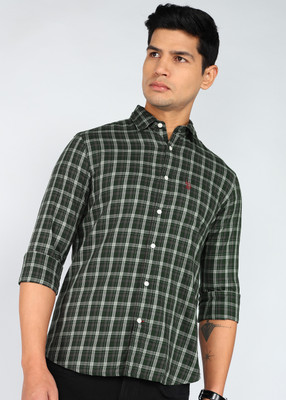 U.S. POLO ASSN. Men Checkered Casual Dark Green Shirt