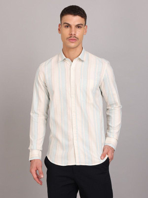 Nanzi Men Striped Casual Blue, Pink Shirt