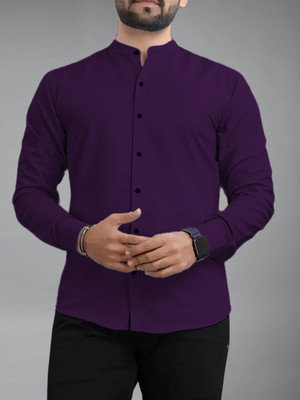 Apektra Men Solid Casual Purple Shirt