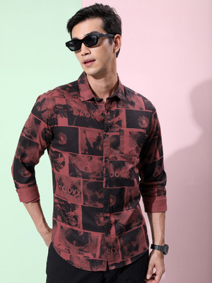 KETCH Men Printed Casual Red, Black Shirt