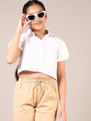 V-MART Girls Solid Casual White Shirt