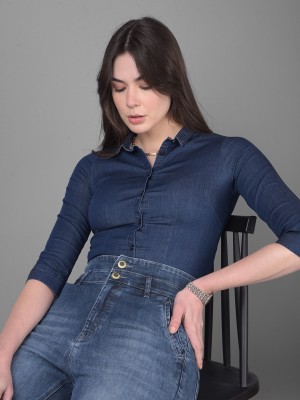 CRIMSOUNE CLUB Women Solid Casual Dark Blue Shirt