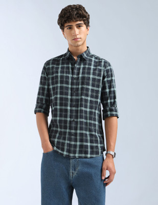 FLYING MACHINE Men Checkered Casual Blue Shirt
