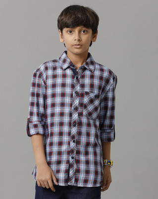 Under Fourteen Only Boys Checkered Casual Dark Blue Shirt