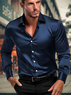 SOLSTICE Men Self Design Formal Dark Blue Shirt