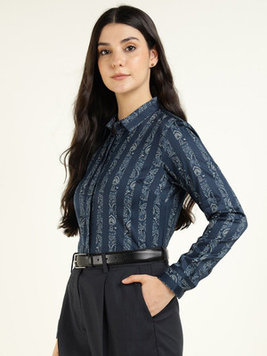 Hancock Women Striped Formal Dark Blue Shirt