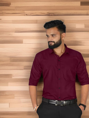 HENDRIX FASHION Men Solid Casual Maroon Shirt