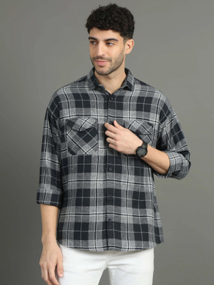 Kolor Fusion Men Checkered Casual Grey Shirt