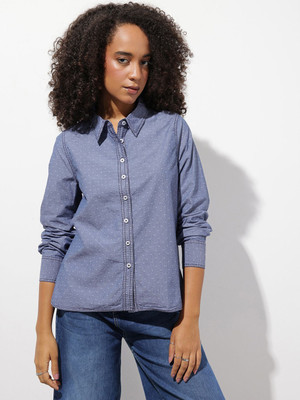 Roadster Women Solid Casual Dark Blue Shirt