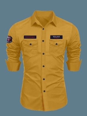 NEXRACREATION Men Solid Formal Yellow Shirt(Pack of 2)