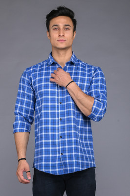 METRONAUT Men Checkered Casual Blue Shirt