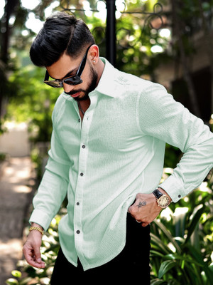Marmic Fab Men Self Design Casual Green Shirt