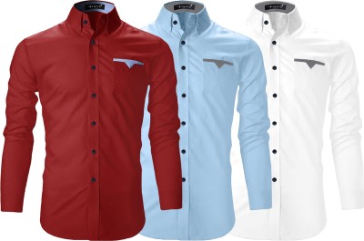 ROYAL SCOUT Men Solid Casual Red, Light Blue, White Shirt(Pack of 3)