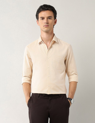 ARROW Men Self Design Formal Beige Shirt