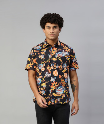 Don Vino Men Floral Print Casual Black Shirt