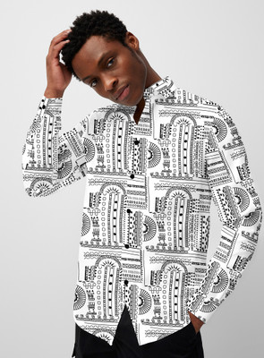 HASINI Fashion Men Printed Casual White Shirt