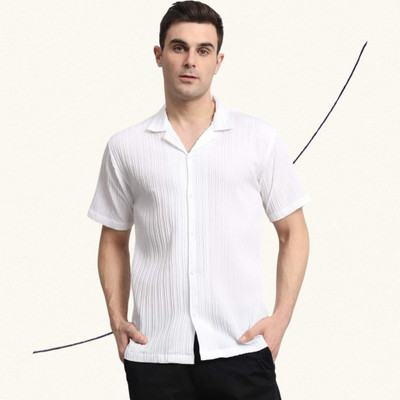 A Surhi Men Self Design Casual White Shirt