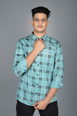 Tanip Men Checkered Casual Light Green Shirt