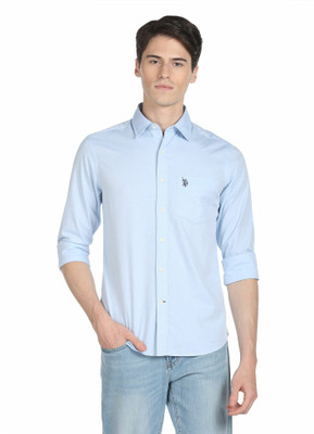 U.S. POLO ASSN. Men Solid Casual Blue Shirt