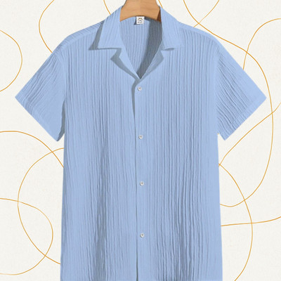 Jenil Fashion Men Self Design, Striped Casual Light Blue Shirt