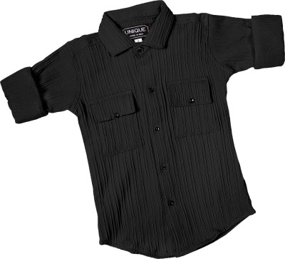 Lolark Boys Striped Casual Black Shirt