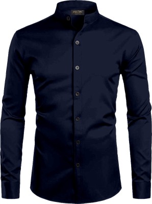 MILDIN Men Solid Formal Dark Blue Shirt