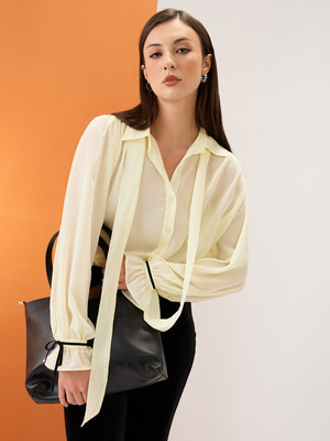 Globus Women Solid Party Yellow Shirt