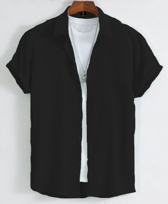 Marmic Fab Men Self Design Casual Black Shirt