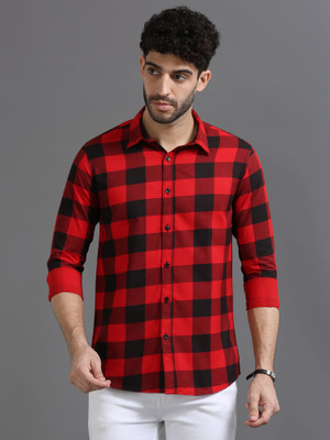 PRINTOUT Men Checkered Casual Red Shirt