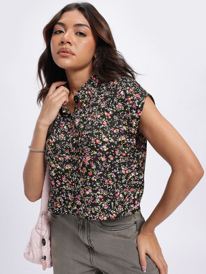 Glitchez Women Printed Casual Black Shirt